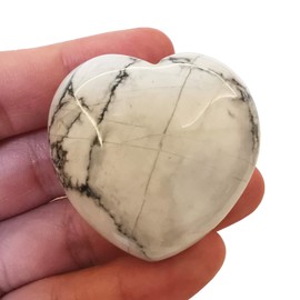 Manekieko Natural White Howlite Turquoise Palm Worry Carved Heart Love Stone 40 mm Crystals and Healing Stones