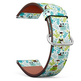Compatible with Garmin Venu/Venu 2 Plus/Sq/Sq Music/Sq 2 / Sq 2 Music, 20 mm Replacement Leather Watch Band (Adorable Kids Frog Woodland) Smartwatch Leather Strap Bracelet