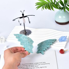 JIC Gem Chevron Amethyst Crystal Butterfly Art Decorative Healing Crystal Slices Carved Angel Wings with Silver Stand Office Home Decor Reiki Gifts (1pair, 10cm), 3-4 inch