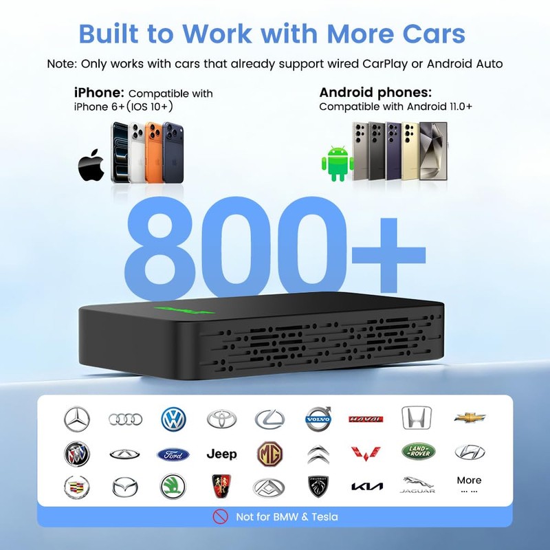Carlinkit 5.0 Wireless CarPlay & Android Auto Adapter 2air, Plug