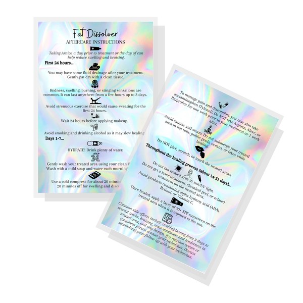 Fat Dissolve Hyaluron Pen Injection Aftercare Card | 30 Pack