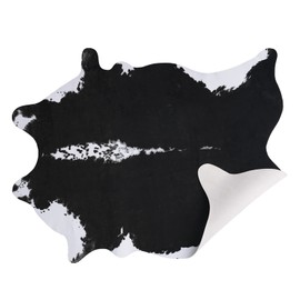 AROGAN Premium Faux Cowhide Rug 158 x 140 cm/5.2 x 4.6 feet, Durable and Large Size Cow Print Rugs, Suitable for Bedroom Living Room Western Decor, Faux Fur Animal Cow Hide Carpet, Black