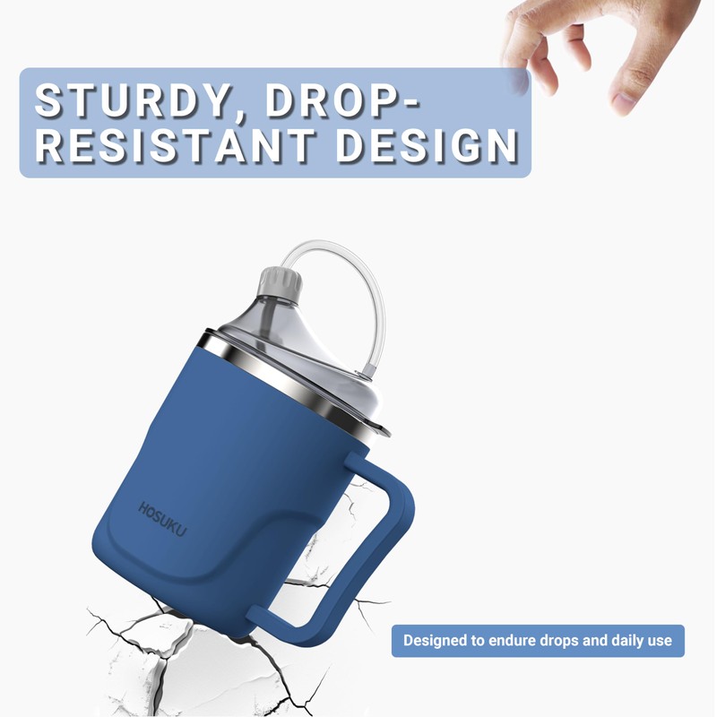 HOSUKU Spill-Proof Cup for Elderly, 13.5oz Stainless Steel Sippy Cup