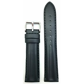 20mm Black Genuine Leather Watchband | Semi-Oily, Twin Padded, Stylish Replacement Wrist Watchstrap that brings New Life to Any Watch (Mens Standard Length)