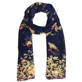 World of Shawls New Ladies Womens Celebrity Style Long Scarf Scarves Maxi Sarong Sale (New Navy Blue Birds)