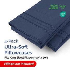 King Pillow Cases Set of 4 - Ultra Soft Hotel Quality Pillowcase Covers - Luxury Comfy Bedding for Women, Men, Kids & Teens - Machine Washable Pillow Protectors - 4 Pieces Set - King Size Navy Blue