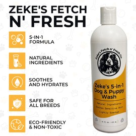 Zeke's Fetch n' Fresh 5-in-1 Dog and Puppy Wash - All Natural, Shampoo and Conditioner for Sensitive Skin, Moisturizes, Soothes Itchy Coats, Sulfate-Free, Plant-Based Formula
