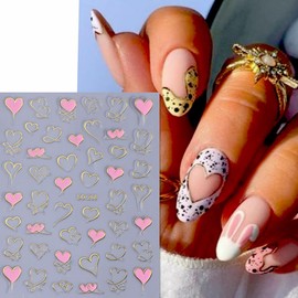 Valentines Day Nail Art Stickers Decals Cute Pink Red Purple Gold 3D Self-Adhesive Pegatinas Valentine Hollow Out Hearts Uñas Nail Supplies Nail Art Manicure Design Decoration DIY Accessories 6Sheets