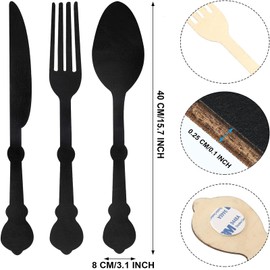3 Pcs Large Knife Fork Spoon Wall Decor 15.7" Rustic Wooden Big Kitchen Utensils Wall Sign Decorative Wood Hanging Sign Farmhouse Wall Mounted Plaque for Home Dining Room Restaurant(Black)