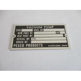 Pesco 207-14 Name ID Plate for Pesco Vacuum Pump Aluminum