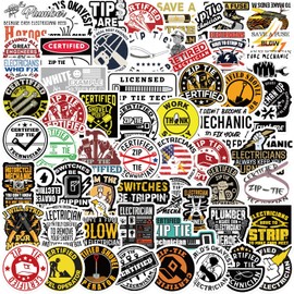 Pack of 65 Mechanic Electrician Stickers Car Laptop Phone Guitar Skateboard Motorcycle Bicycle Technician Stickers Set Vinyl Waterproof Aesthetic Stickers for Teenagers Children Adults