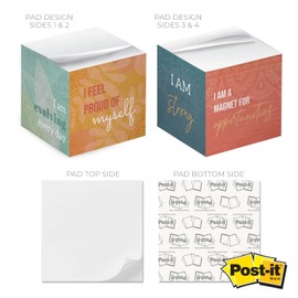 Positive Affirmations Zen Sticky Note Cube / 600 Sheets / 2.75" Memo Block Printed on 4 Sides/Four Self Care Messages On Each Side