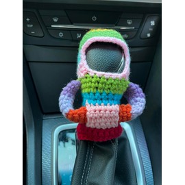 Hosootan Gear Shift Crochet Hoodie Cover,Universal Car Shift Knob Hoodie,Mini Automotive Interior Cute Gadgets,Crochet Car Accessories and Decorations ﻿ (D,Rainbow)