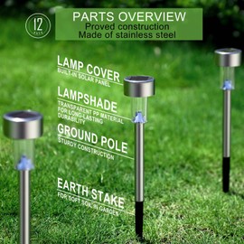 Solar Lights Outdoor Waterproof, Stainless Steel LED Landscape Lighting, Solar Garden Lights, Outdoor Christmas Decorations for Yard, Pathway, Walkway, Patio, Lawn - 12 Pack(Warm White)