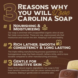 Carolina Castile Soap Vegan Bay Rum Castile Bar Soap – 3 Bars of Natural Soap for Men, Women, and Kids – Gentle, Hydrating Castile Soap Bars with Organic Cocoa Butter and Olive Oil, 5 Oz. Each