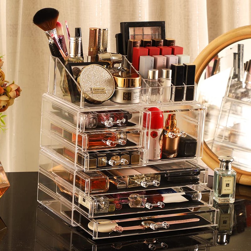 Cq acrylic 3 Pack Clear Make Up Organizers for Vanity,Stackable