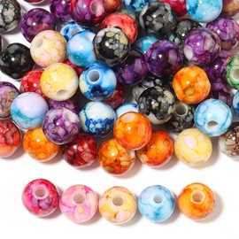 200PCS Acrylic Crystal Beads for Jewelry Making Round Loose Beads Charms Ink Patterns for Bracelets Earring Necklace Rings Adults Beading DIY Art Craft Projects Decor Birthday Gifts (8mm)
