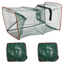 Husalsea Pack of 3 Portable Square Foldable Bait Fish Trap for Fishing, Foldable Crab Trap, Shrimp Cage Trap, Lobster Cage Trap, Suitable for Aquaculture