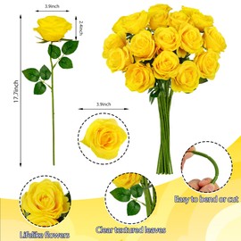 Ouddy Decor 20 Pcs Fake Yellow Roses Artificial Silk Flowers with Long Stems for Valentines Day Decor Wedding Home Party Table Centerpieces Bridal Bouquet DIY Floral Arrangment