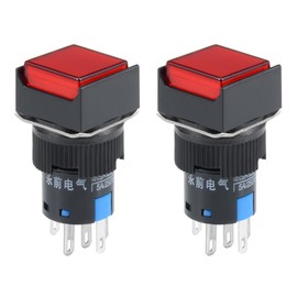 Sourcingmap 2 Pcs 16mm Momentary Push Button Switch Red LED Light Square Button 1 No 1 NC Light 220V