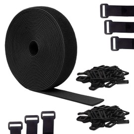 2cm x 10m Adjustable Cable Straps with 50 Buckles, Free-Cut, Reusable Cable Ties Hook and Loop Ties for Cable Management, Wire Organizer, and Cord Tidy