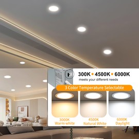 8 Inch LED Recessed Lighting with Junction Box Ultra-Thin, 3000K/4500K/6000K Selectable, 8" Dimmable Canless LED Downlight, 1800LM CRI80 High Brightness 5%-100% Recessed Light (1 Pack)