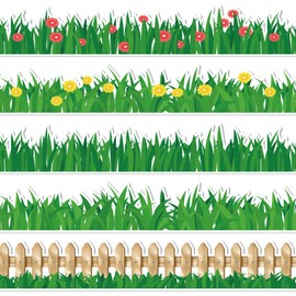 JarThenaAMCS 69Ft Green Grass Bulletin Board Borders Spring Floral Flowers Fence Print Border Stickers Classroom Decoration Border Trim Self-Adhesive for Back to School Office Party Chalkboard Decor