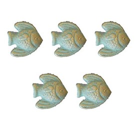 Midwest Craft House 5 Cast Iron Fish Drawer Pull Knobs with Attaching Screws for Nautical Kitchen Bathroom Home Decor