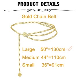 MODRSA Waist Chain Chain Belt Gold Chain Belts for Women Gold Belt Chain Sunflower Waist Chain Belt for Women Dress Plus Size 130cm