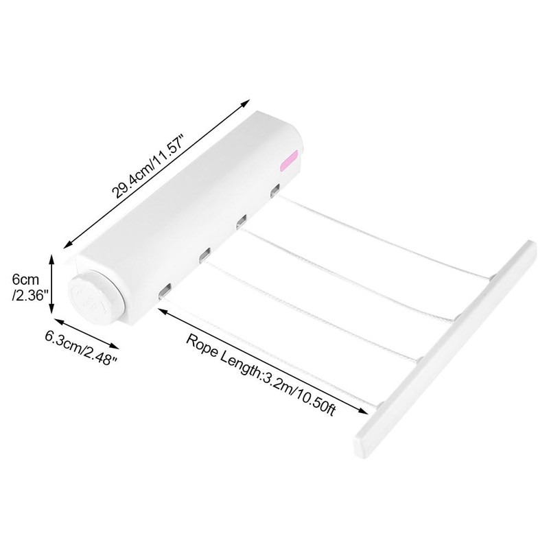 Nikou Retractable Washing Line, 3.2 m 4-Wire Clothes Airer, Wall
