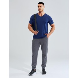 MIER Men's Quick Dry Running T Shirts Moisture Wicking Workout Gym Tee Short Sleeve Athletic Tops, Soft, Heather Navy, L