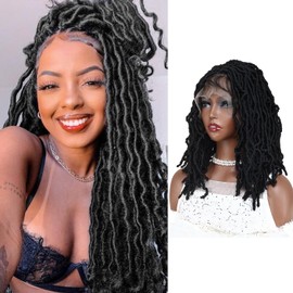 ELIO Full Lace Faux Locs Braided Wigs for Black Women,Faux Locs Braid Wig With Baby Hair,Full Double Lace Front Crochet Butterfly Braided Wig, Soft Knotless Synthetic Lace Frontal Twist Wig