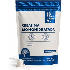 Creatina Monohidratada Micronizada Biostructure- En Polvo - Sin Sabor- 600g - Alta Pureza - Suplemento Alimenticio - Pre Entreno