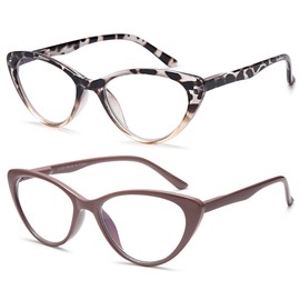 EYEURL Cat Eye Reading Glasses for Women 2 Pair Blue Light Blocking Readers 2.25 Comfort Spring Hinge Lightweight Eyeglasses Anti Glare for Ladies