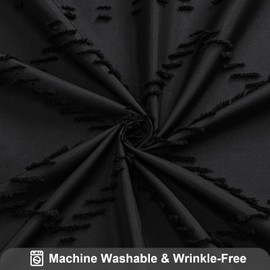 Craidlela Extra Long Black Boho Woven Fabric Shower Curtain with Tassel 72 x 84, Bohemia Tufted Chevron Striped Chic Textured, Waterproof Cloth Curtain for Bathroom, Modern Farmhouse Minimalist