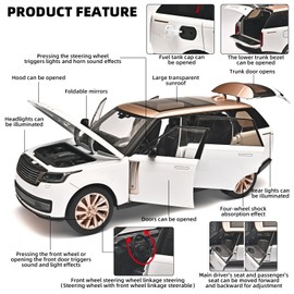 RZAPE Car Toys for Boys 1/18 Diecast Cars Compatible with Land Rover Range Rover Model Car Kits Collection,Metal Off-Road SUV Toy Car with Light and Sound,Cars for Kids Ages 3-5（White）