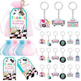 Merrystorm 50's Party Decorations: 73pc 50s Theme Thank You Tags, Keychains, Gift Bags & Rope for Music Themed Parties