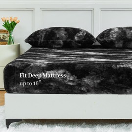 YIYEA Fleece Fitted Sheet Full Size, Ultra Soft Faux Fur Deep Pocket Fitted Sheet, Fluffy Plush Velvet Fitted Sheet for Fall Winter, Cozy Warmth and No Shedding, Fitted Sheet Only