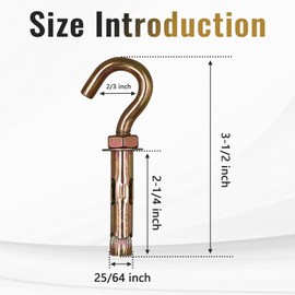 Napredak 25/64" x 3-1/2" Concrete Hooks Brick Wall Hooks for Hanging, Expansion Eye Bolt Screw Anchor, Heavy Duty Open Cup Hook for Cement Ceiling Hanging Pictures Light Plants (4 pcs)