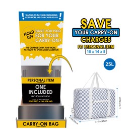 Narwey for Spirit Airlines Personal Item Bag 18x14x8 Foldable Duffle Bag for Travel Packable Duffel Bag for Traveling Carry on Luggage for Women (Grayish Blue Checkerboard (with Shoulder Strap))