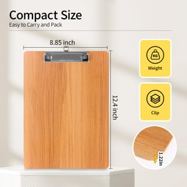 WORPSON Wood-Grain Lap Board Clipboard, for Letter & A4 Size Solid Wood Texture Writing & Sketching Board with Heavy-Duty Clip (Cherry, 2)