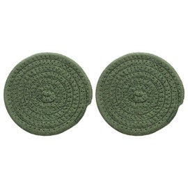 sourcing map 2Pcs Round Braided Placemats, 4.3" Woven Placemats Kitchen Table Place Mats for Farmhouse Decor, Kitchen Countertops, Table, Home Decor (Green)