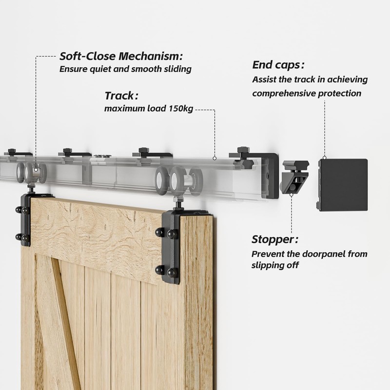 CCJH 8FT/96'' Box Rail Sliding Barn Door Hardware Kit Aluminium