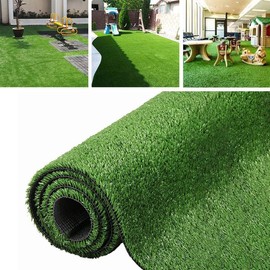 GLIWEN Artificial Grass Rug 0.4IN(10MM) 4FTx6FT Synthetic Grass Turf Rug Indoor Outdoor Garden Balcony Lawn Landscape Faux Grass Rug with Drainage Holes