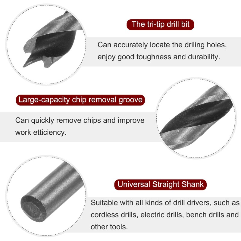 sourcing map 5pcs Brad Point Drill Bits 4.5mm(11/64") Dia Straight