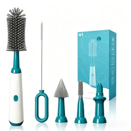 ESFC Electric Bottle Brush Set, 6-in-1 Electric Cleaning Brush with Waterproof Silicone Cleaner, 3 Replaceable Brush Heads, Straw Brush & Extension Rod, for Baby Feeding Supplies and Kitchen Utensils
