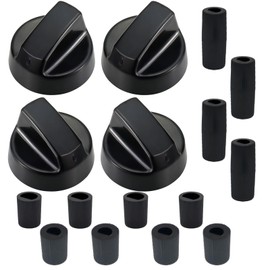 Upgraded 4 Pack Black Control Knobs with 12 Adapters Compatible for Most Oven, Stove, Range (Kenmore, Frigidaire, Amana, Whirlpool), RV, Toaster Oven & BBQ Grill - Focus on D-Hole Size