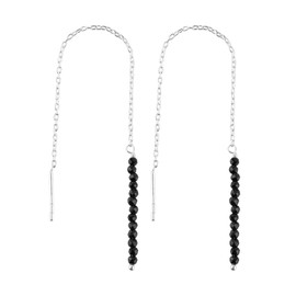 Thecraftman Natural Black Tourmaline Earrings, Dainty Threader Pair, Natural Gemstone Beads, Birthstone Crystal, Gift for Women, Energy Healing Crystals Jewelry in Silver Plated (Black Tourmaline)
