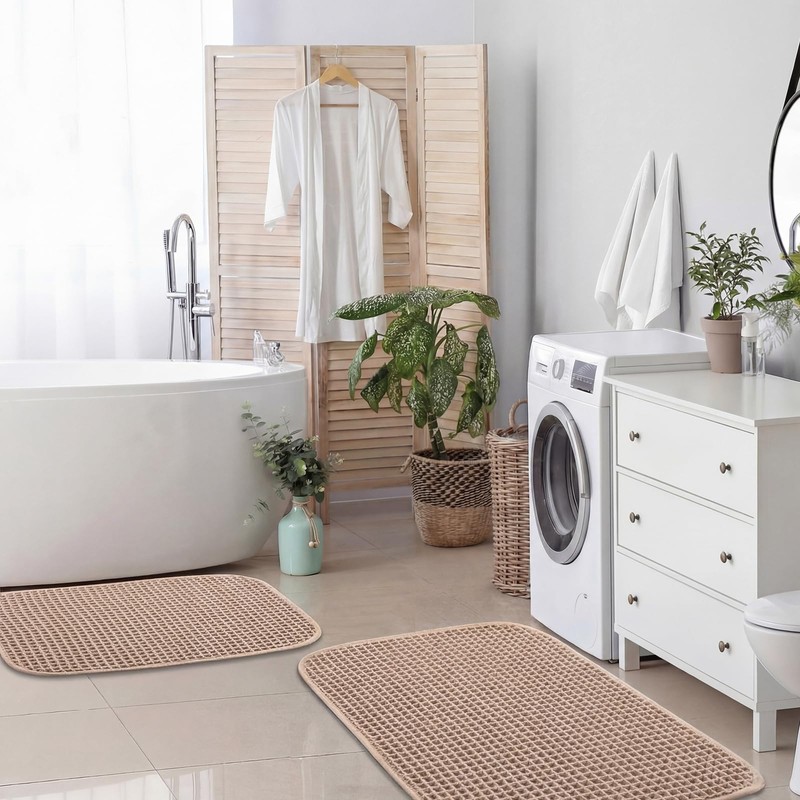 Dunzy Waffle Bath Mat Set of 2 Boho Bathroom Rugs