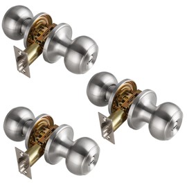 NCSEN 3 Pack Brushed Nickel Door Knobs Interior,Bath & Bed Privacy Door Knob, Keyless Door Lock Round Doorknobs